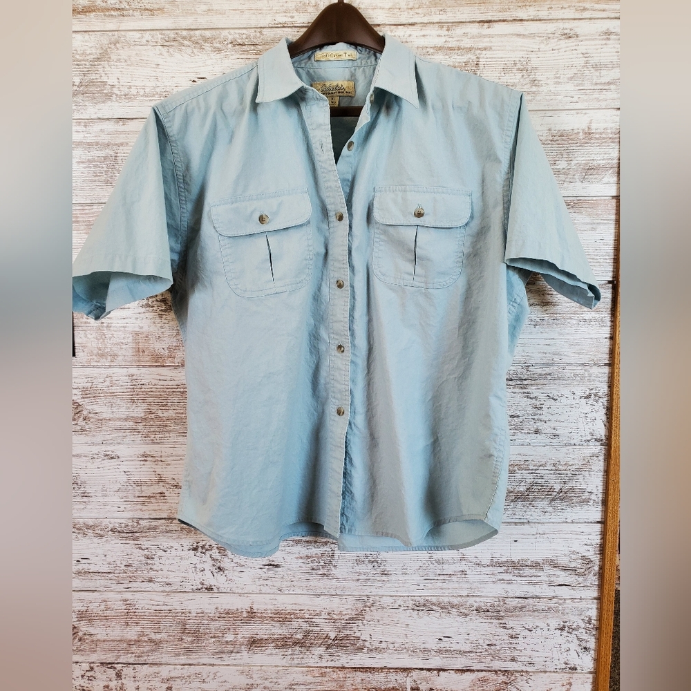 EUC Cabela's Soft Canvas Trail Shirt Blue Short Sleeve Button Down